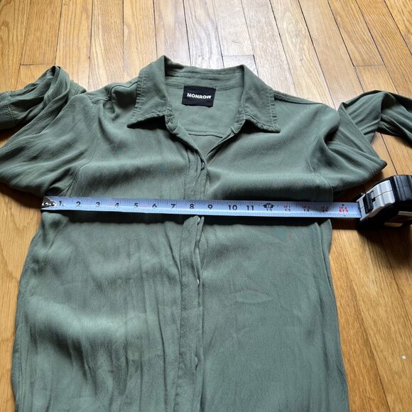Monrow Size XS Laurel Green Button Up Long Sleeve Collared Elastic Waist Romper - Picture 8 of 15